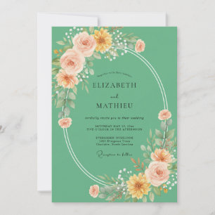 Seafoam Gold Wreath Wedding Invitation