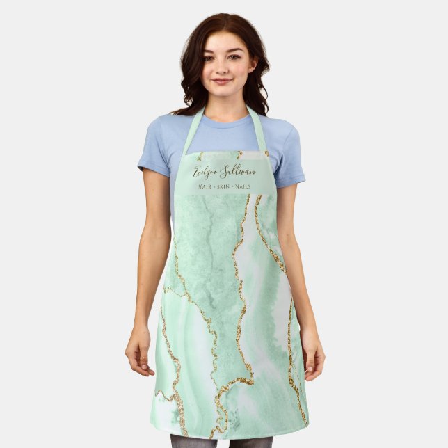 Seafoam green agate beauty professional apron (Worn)