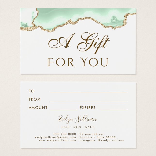 Seafoam green agate gift card (Front & Back)