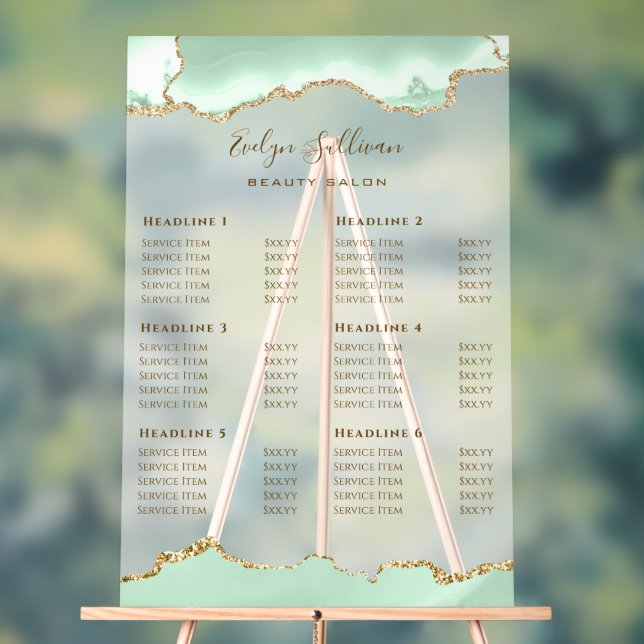 Seafoam Green Agate Price List Acrylic Sign (Neutral)