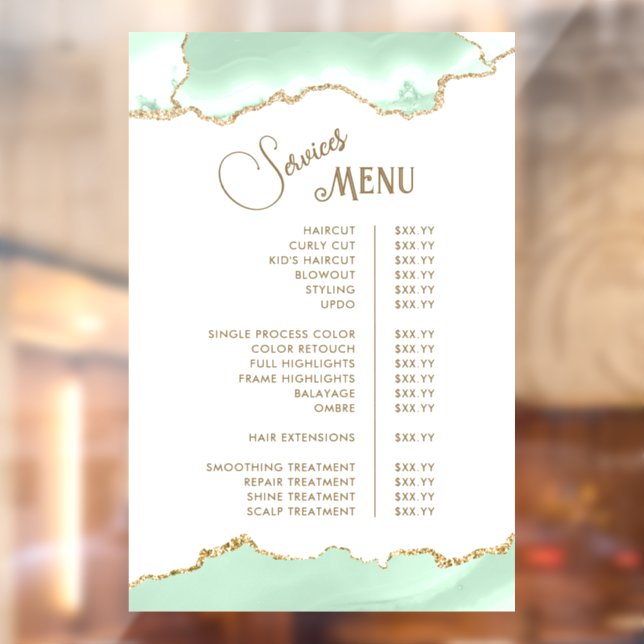 Seafoam Green Agate Services Menu (Sheet 2)