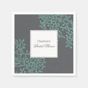 Seafoam Green and Grey Coastal Theme Bridal Shower Napkin