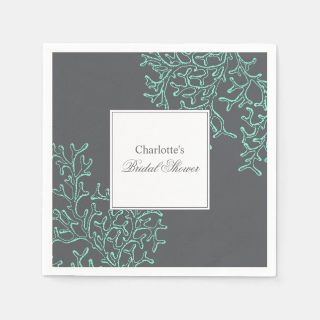 Seafoam Green and Grey Coastal Theme Bridal Shower Napkin (Front)