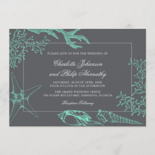 Seafoam Green and Grey Coastal Wedding Invitation
