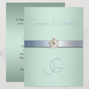 Seafoam Green and Silver, Gay Wedding Invitation