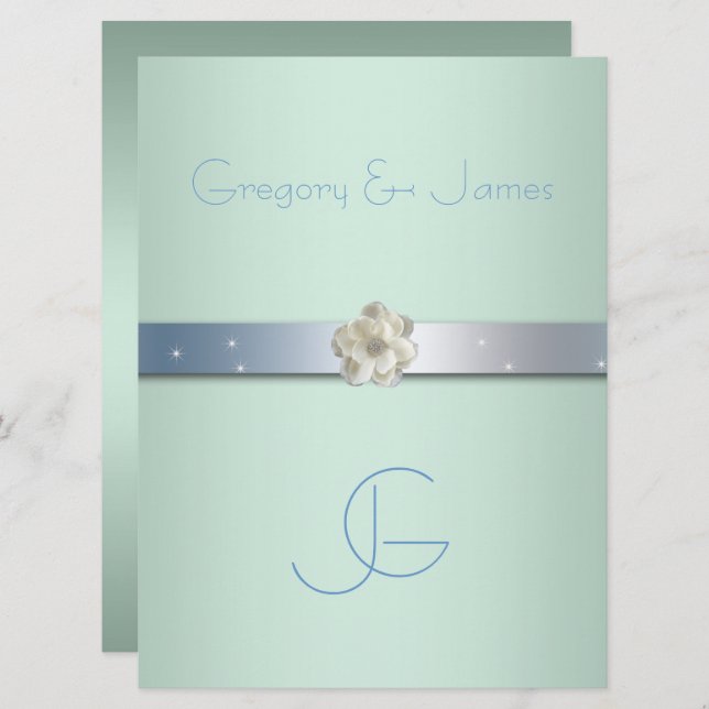 Seafoam Green and Silver, Gay Wedding Invitation (Front/Back)