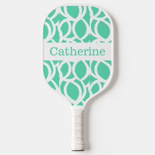 Seafoam Green and White Abstract Pattern Name Pickleball Paddle
