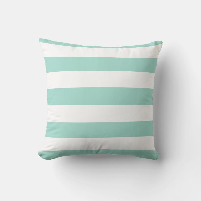 Seafoam Green and White Bold Stripes Cushion (Front)