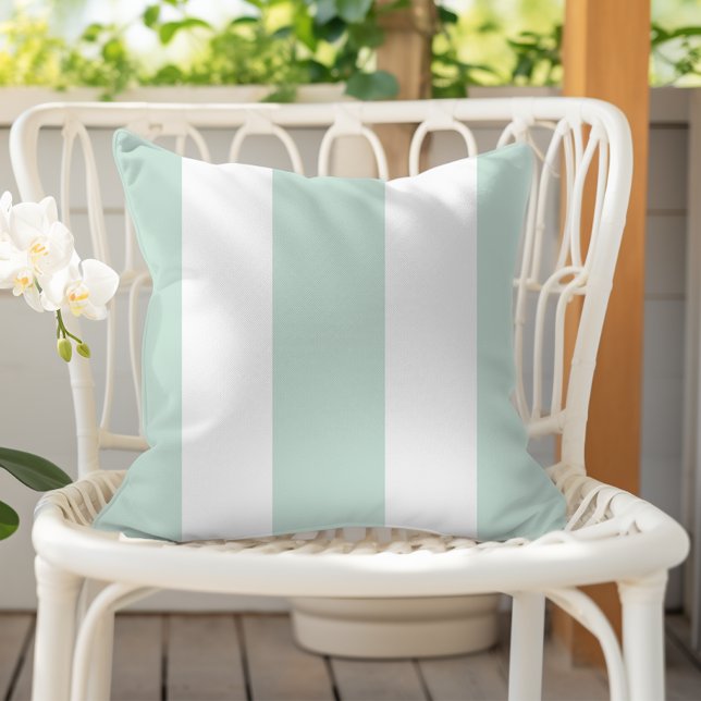 Seafoam Green and White Cabana Stripes Cushion (Creator Uploaded)