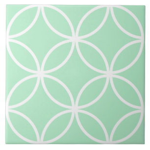 Seafoam green and white repeat circle leaf pattern ceramic tile