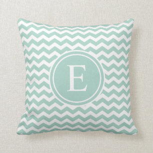 Seafoam Green Chevron Monogram Throw Pillows