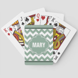 Seafoam Green Chevron Stripe Monogram Card Deck