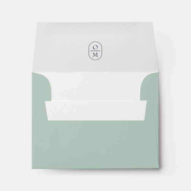 Seafoam Green | Chic Minimalist Monogram Wedding  Envelope (Back (Bottom))