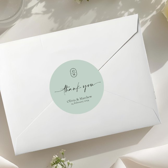 Seafoam Green | Chic & Modern Wedding Monogram  Classic Round Sticker (Creator Uploaded)