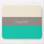Seafoam Green Colour Block Pattern with Name Mouse Pad<br><div class="desc">A trendy minimalist design with a tri-colour colour block pattern in seafoam green,  taupe and sand beige. Personalise with your name or other desired text. This design is available in a variety of colour combinations.</div>