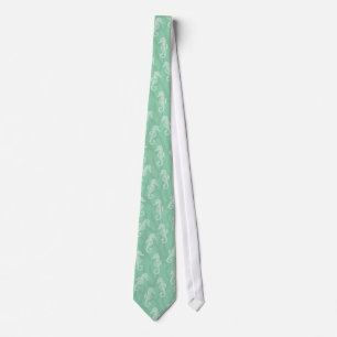 Seafoam Green Coral Reef Seahorse Wedding Necktie