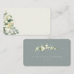 Seafoam Green/Cream Snowberry+Eucalyptus Wedding Place Card