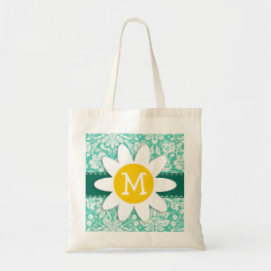 Seafoam Green Damask; Spring Daisy Tote Bag
