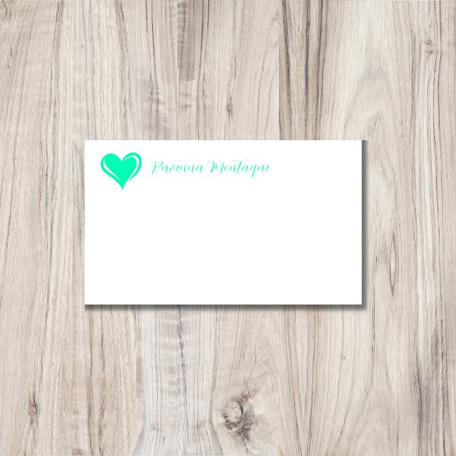 Seafoam Green Decorative Heart Chic Name Note Card (Creator Uploaded)
