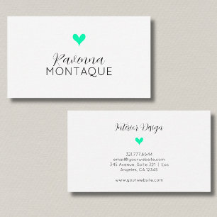 Seafoam Green Decorative Heart Handwritten Name Business Card