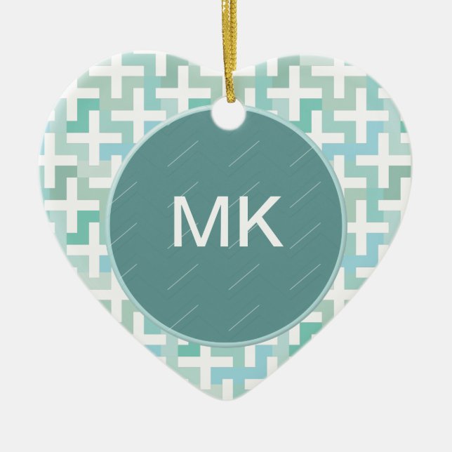 Seafoam Green Geometric Ceramic Tree Decoration (Front)