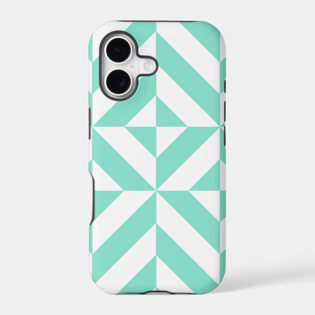 Seafoam Green Geometric Deco Cube Pattern (Back)