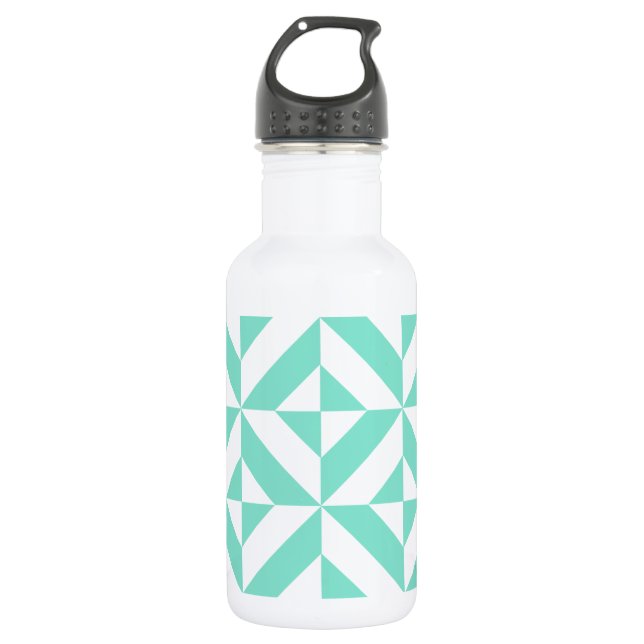 Seafoam Green Geometric Deco Cube Pattern 532 Ml Water Bottle (Front)