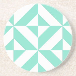 Seafoam Green Geometric Deco Cube Pattern Coaster