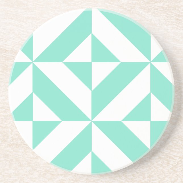 Seafoam Green Geometric Deco Cube Pattern Coaster (Front)