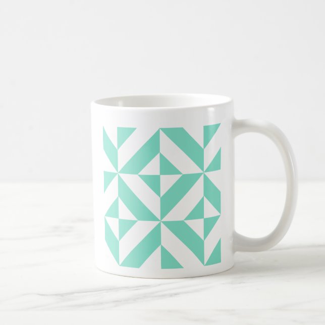 Seafoam Green Geometric Deco Cube Pattern Coffee Mug (Right)