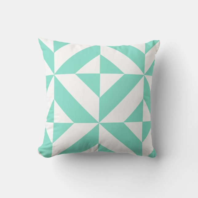 Seafoam Green Geometric Deco Cube Pattern Cushion (Front)