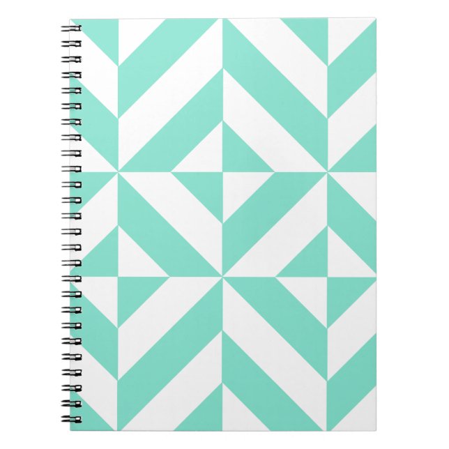 Seafoam Green Geometric Deco Cube Pattern Notebook (Front)