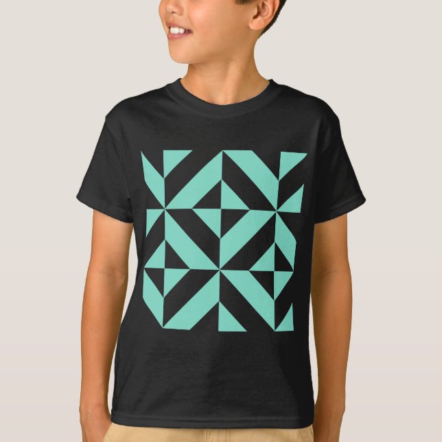Seafoam Green Geometric Deco Cube Pattern T-Shirt (Front)