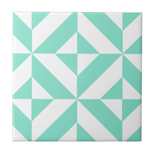 Seafoam Green Geometric Deco Cube Pattern Tile