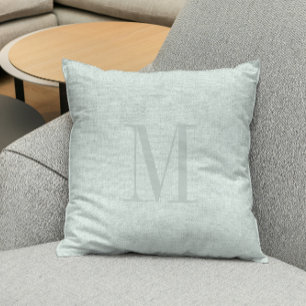 Seafoam green linen texture monogram cushion