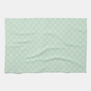 Seafoam Green Moroccan Quatrefoil Pattern Tea Towel