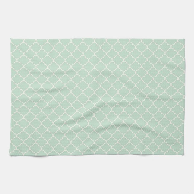 Seafoam Green Moroccan Quatrefoil Pattern Tea Towel (Horizontal)