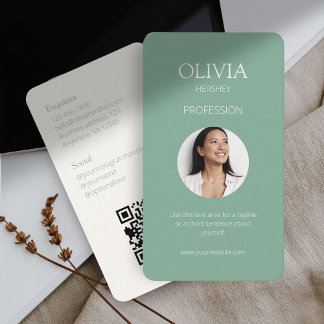 Seafoam Green Photo Social QR Code Business Card