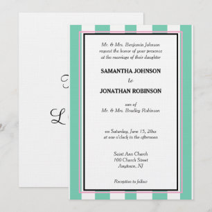 Seafoam Green Pink White Beach Cabana Stripes Invitation