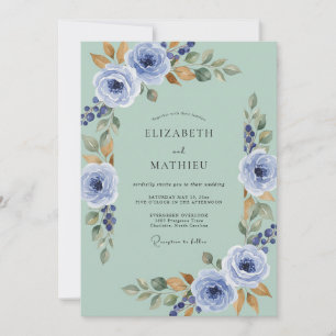 Seafoam Green Polished Floral Wedding Invitation