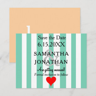 Seafoam Green Red Heart Wedding Save The Date