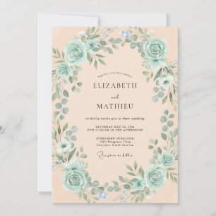 Seafoam Green Romantic Botanical Wedding Invitation