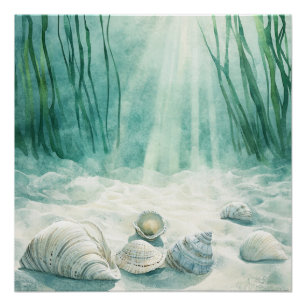 Seafoam Green Seashell Canvas Art Poster