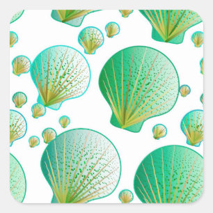 Seafoam green seashells on white square sticker