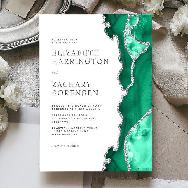 Seafoam Green Silver Agate Wedding Invitation (Creator Uploaded)