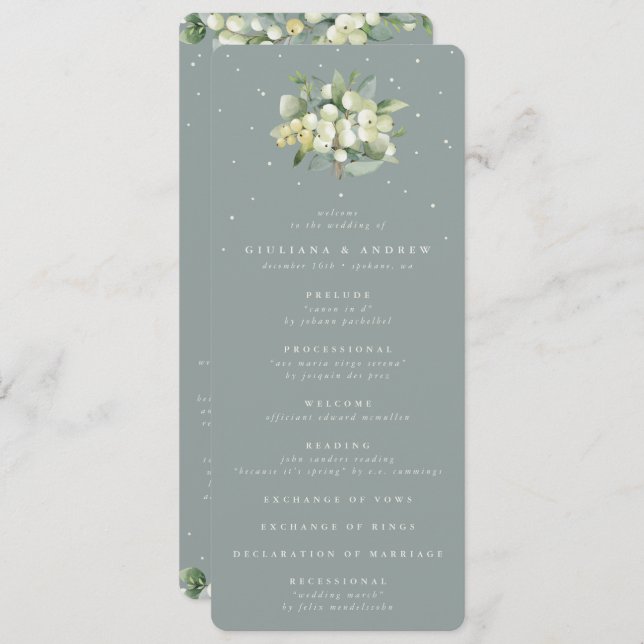 Seafoam Green Snowberry+Eucalyptus Bouquet Wedding Program (Front/Back)
