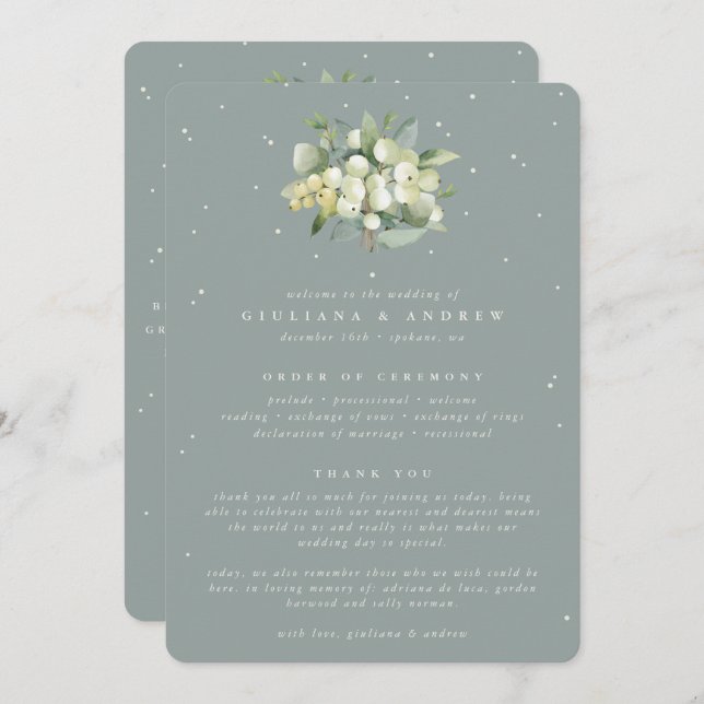 Seafoam Green Snowberry+Eucalyptus Bouquet Wedding Program (Front/Back)