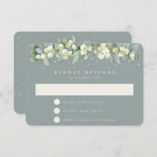 Seafoam Green Snowberry+Eucalyptus Garland Wedding RSVP Card