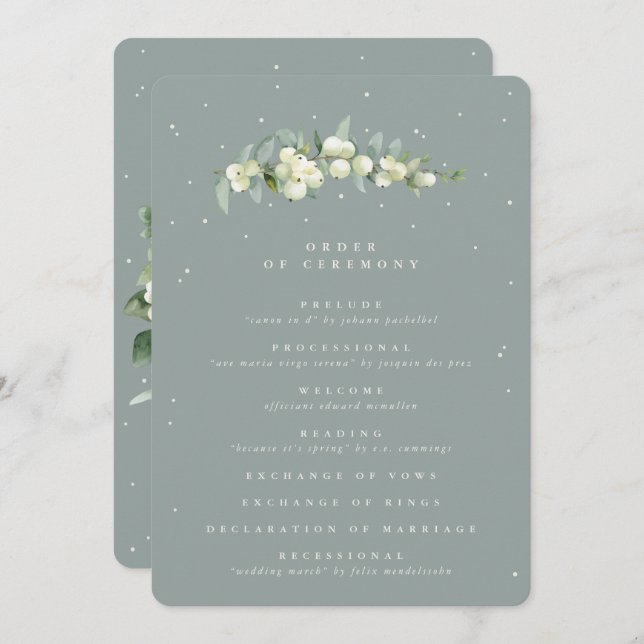 Seafoam Green Snowberry+Eucalyptus Stem Wedding Program (Front/Back)
