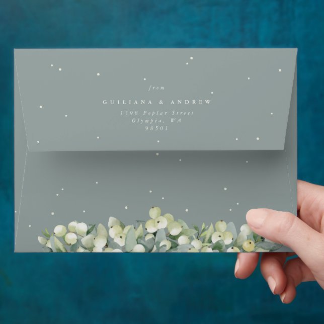 Seafoam Green Snowberry+Eucalyptus Wedding A7 Envelope (Hand)